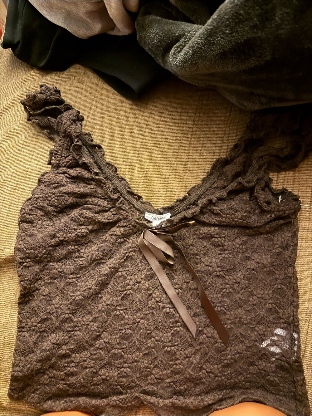 Garage Brown Lace Tank with Satin Ribbon